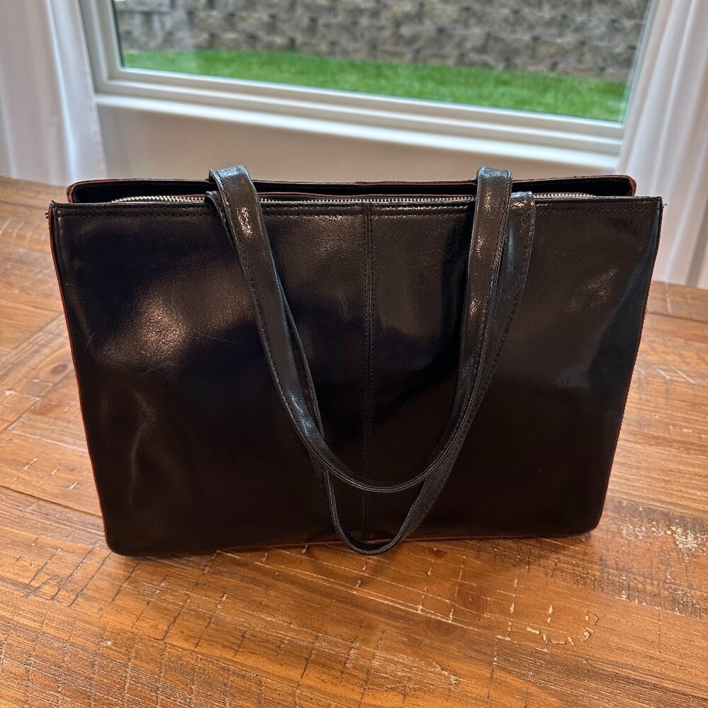 Hobo International Large Black Leather Laptop Tote Bag
